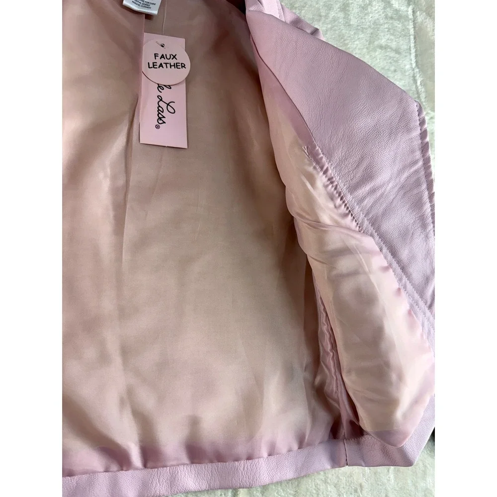 Little Lass Girls Pink Faux Leather Moto Biker Jacket Size 5T‎ NEW
